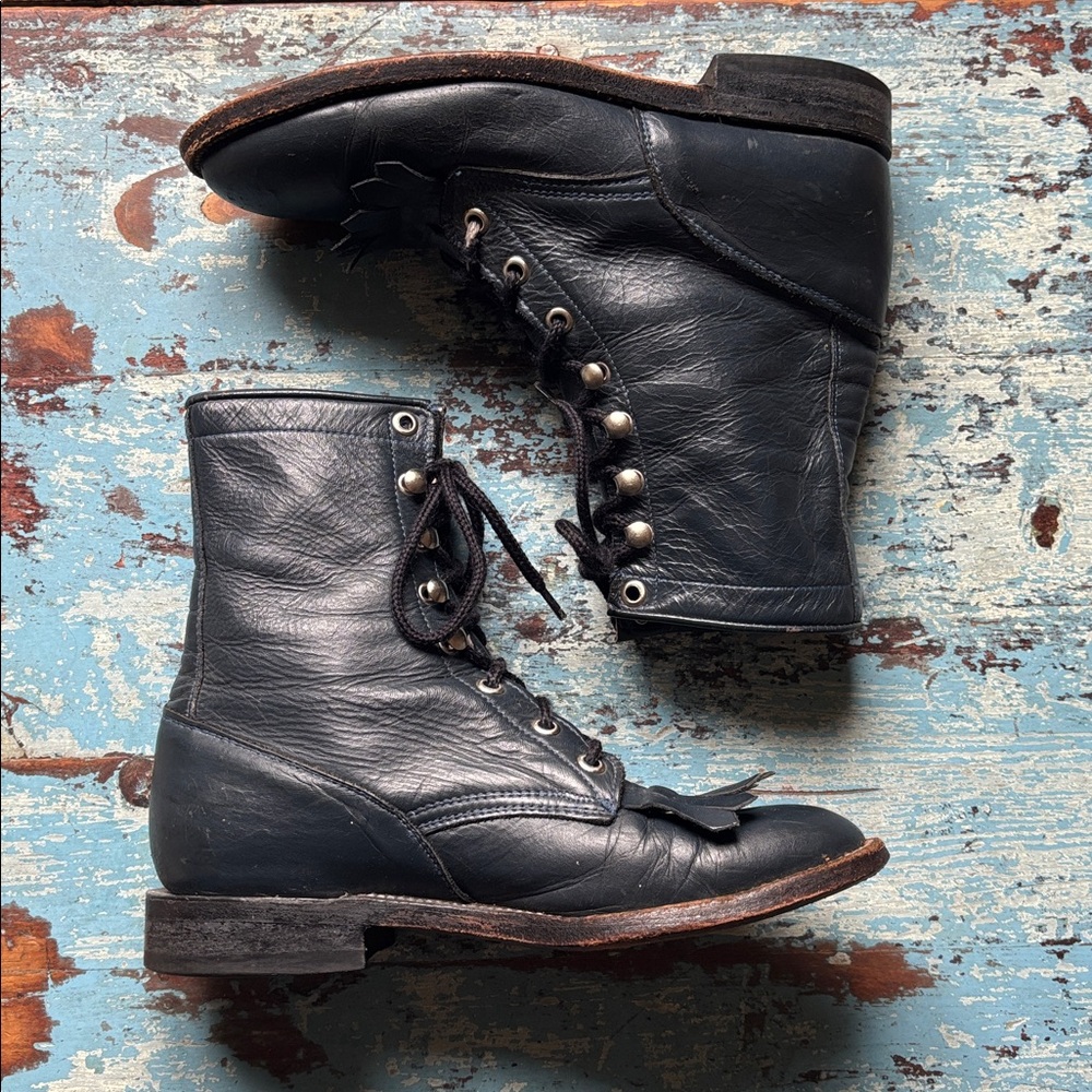 Vintage Women’s Packer Leather Lace Up Boots Navy Size 6.5 or Men’s 4.5